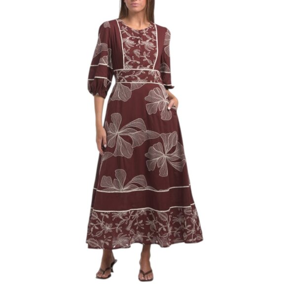 green emerald velvet dress White Eyelet Embroidered Maxi Dress main image 1